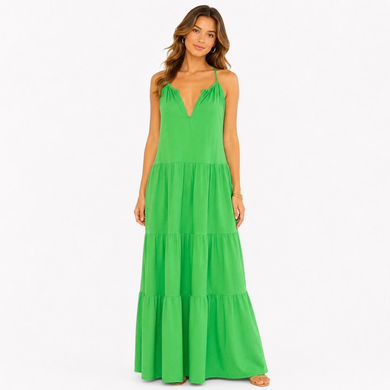 Lilly Pulitzer Maribella Halter Maxi Dress Women Medium Gecko Green Tiered Boho